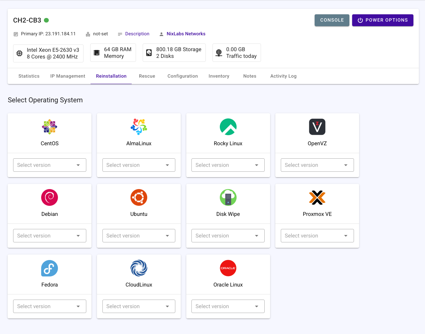 Control Panel Interface